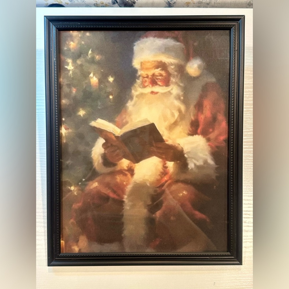 Vintage Christmas Framed 8x10” Wall Art - Santa Reading a Book